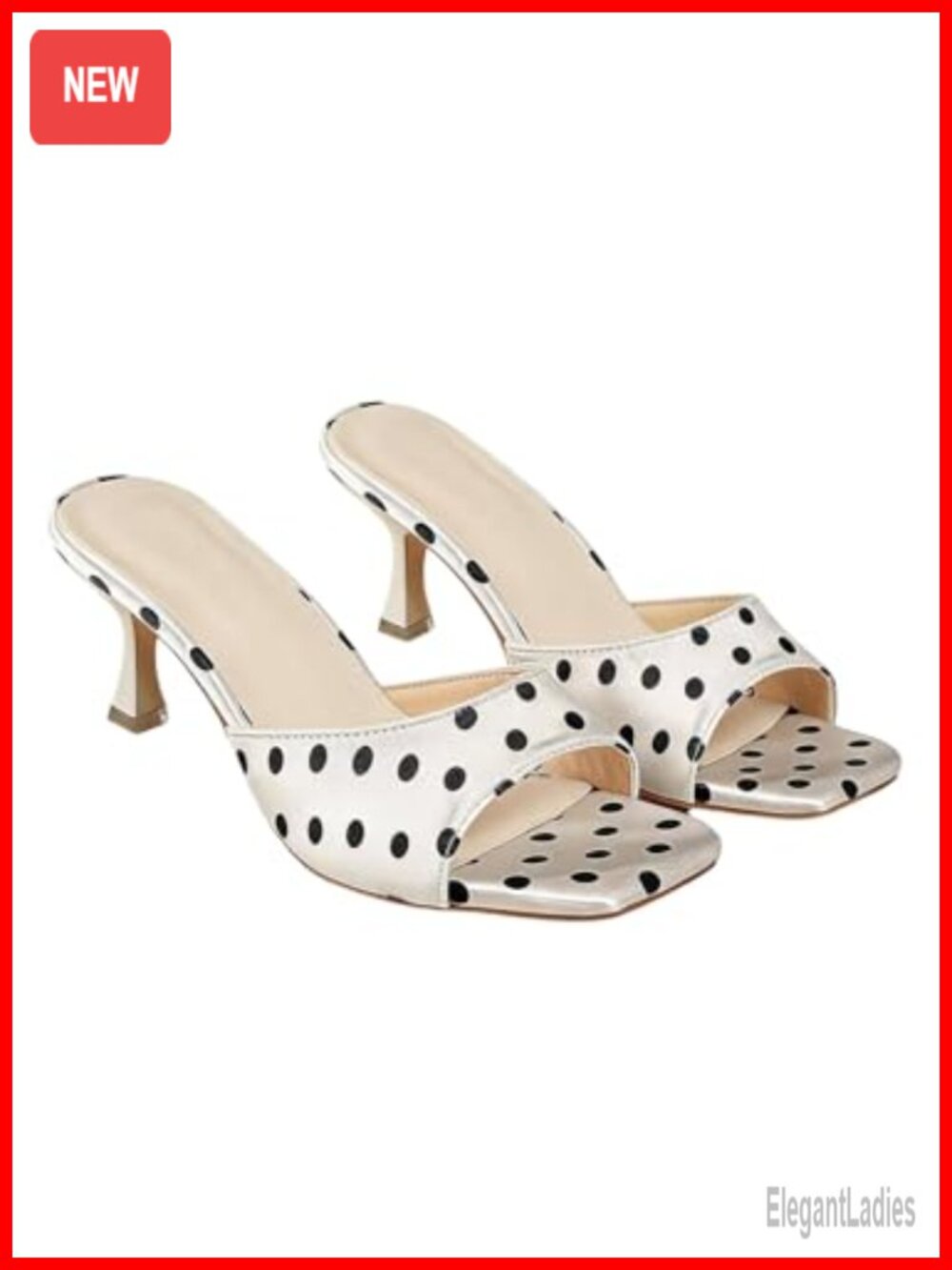 Polka Dots Kitten Heels Square Open Toe Dressy Sandals